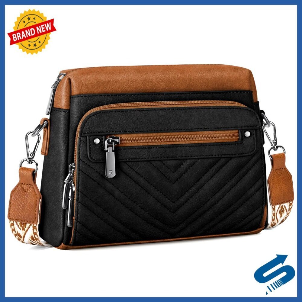 Quilted Crossbody Bag with Built-in Wallet Multi-Pocket Design Adjustable Strap